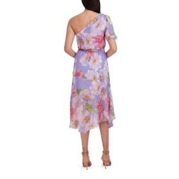 NWT Julia Jordan Floral Print One Shoulder Short Sleeve Asymmetrical Midi SZ 14 - Picture 2 of 11